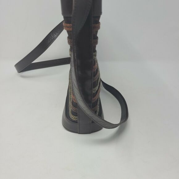 Vintage Stuart Weitzman Brown Tan Classy Designer Leather Purse 21" Drop Strap - Picture 5 of 12